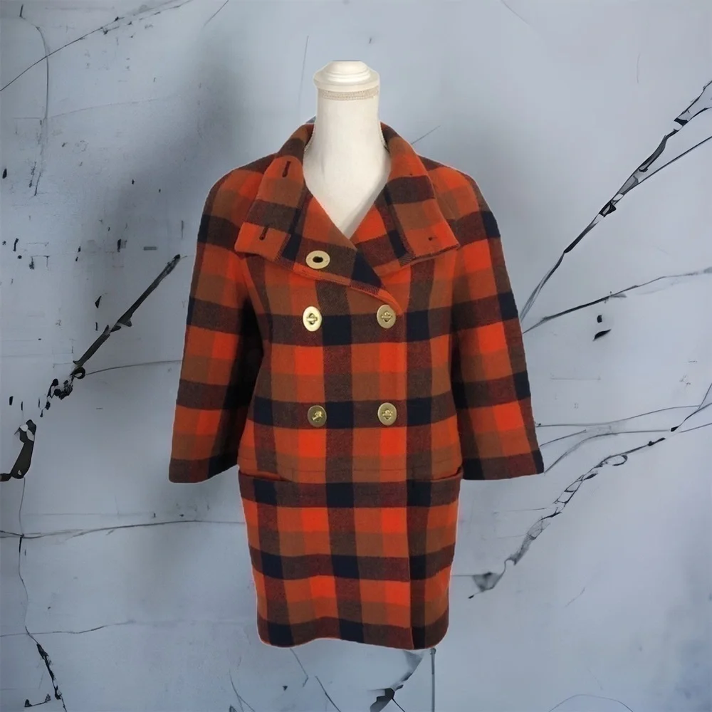 Coach Wool Buffalo Plaid Coat XS Red Black Women’s